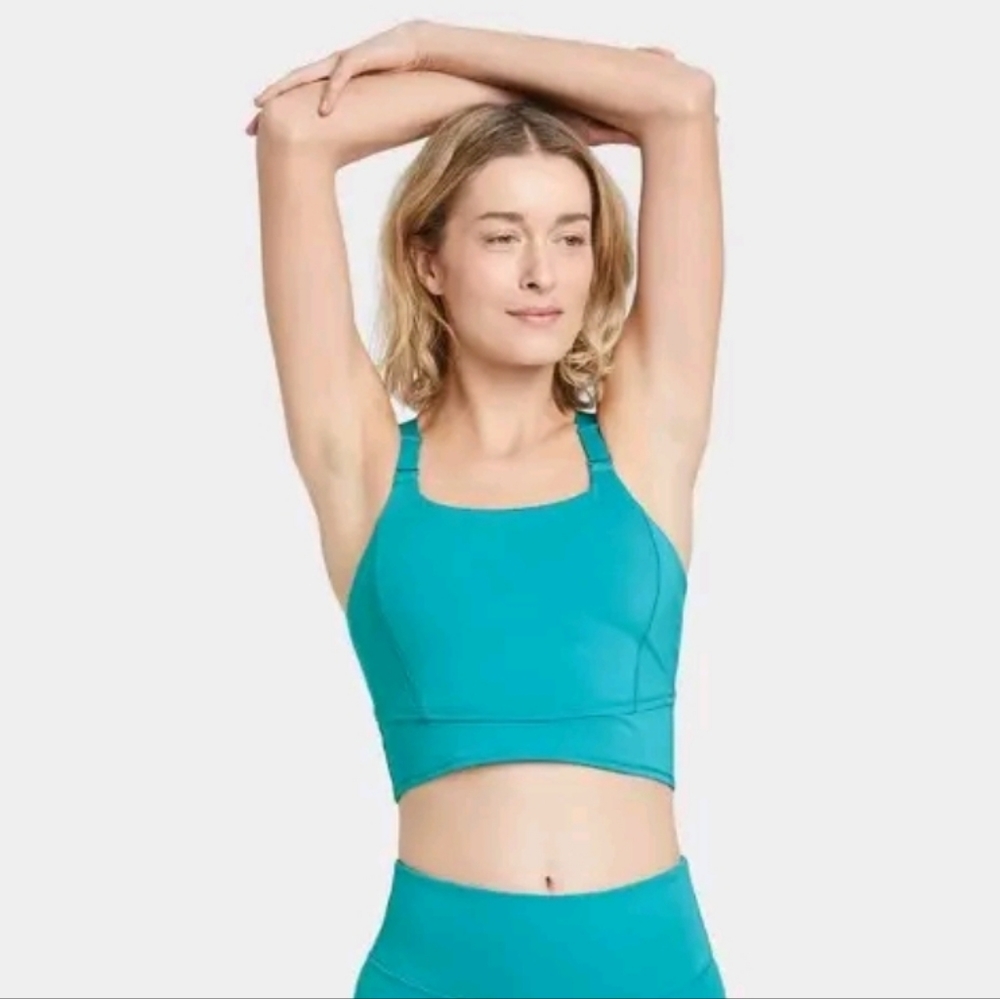 *Light Support Mesh-Back Longline Sports Bra-Turquoise Green, Sz M